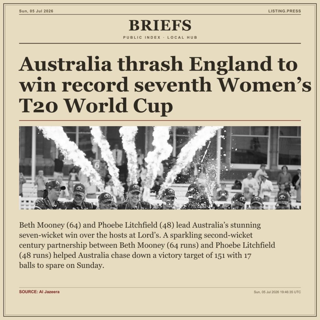 Australia thrash England to win record seventh Women’s T20 World Cup