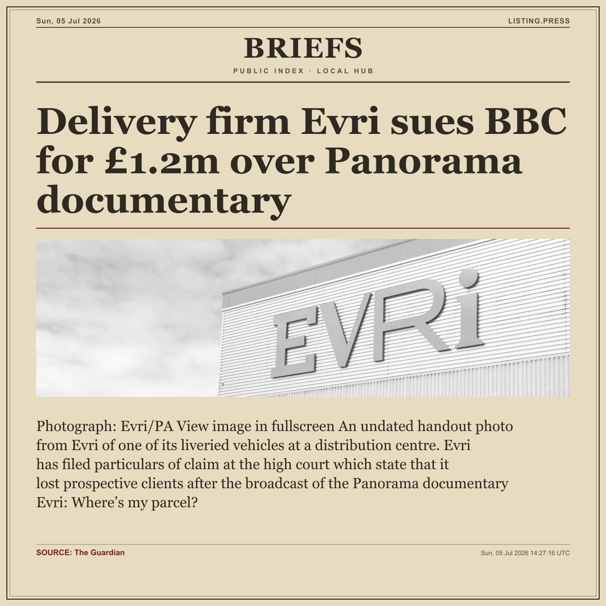 Delivery firm Evri sues BBC for £1.2m over Panorama documentary