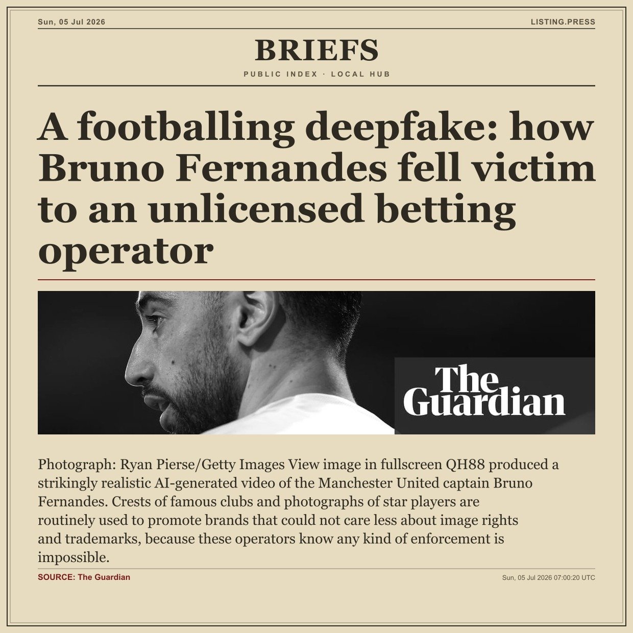 A footballing deepfake: how Bruno Fernandes fell victim to an unlicensed betting operator