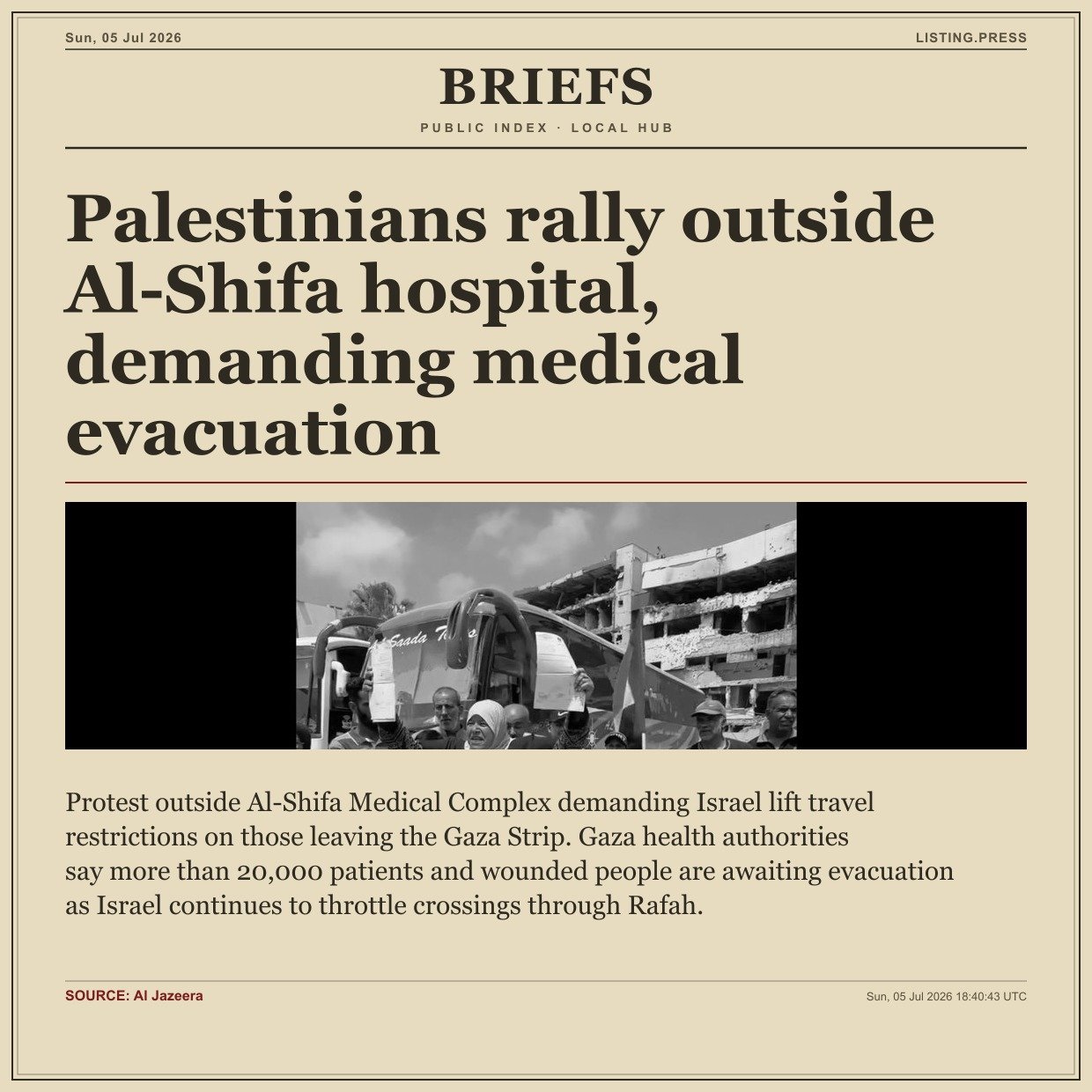 Palestinians rally outside Al-Shifa hospital, demanding medical evacuation