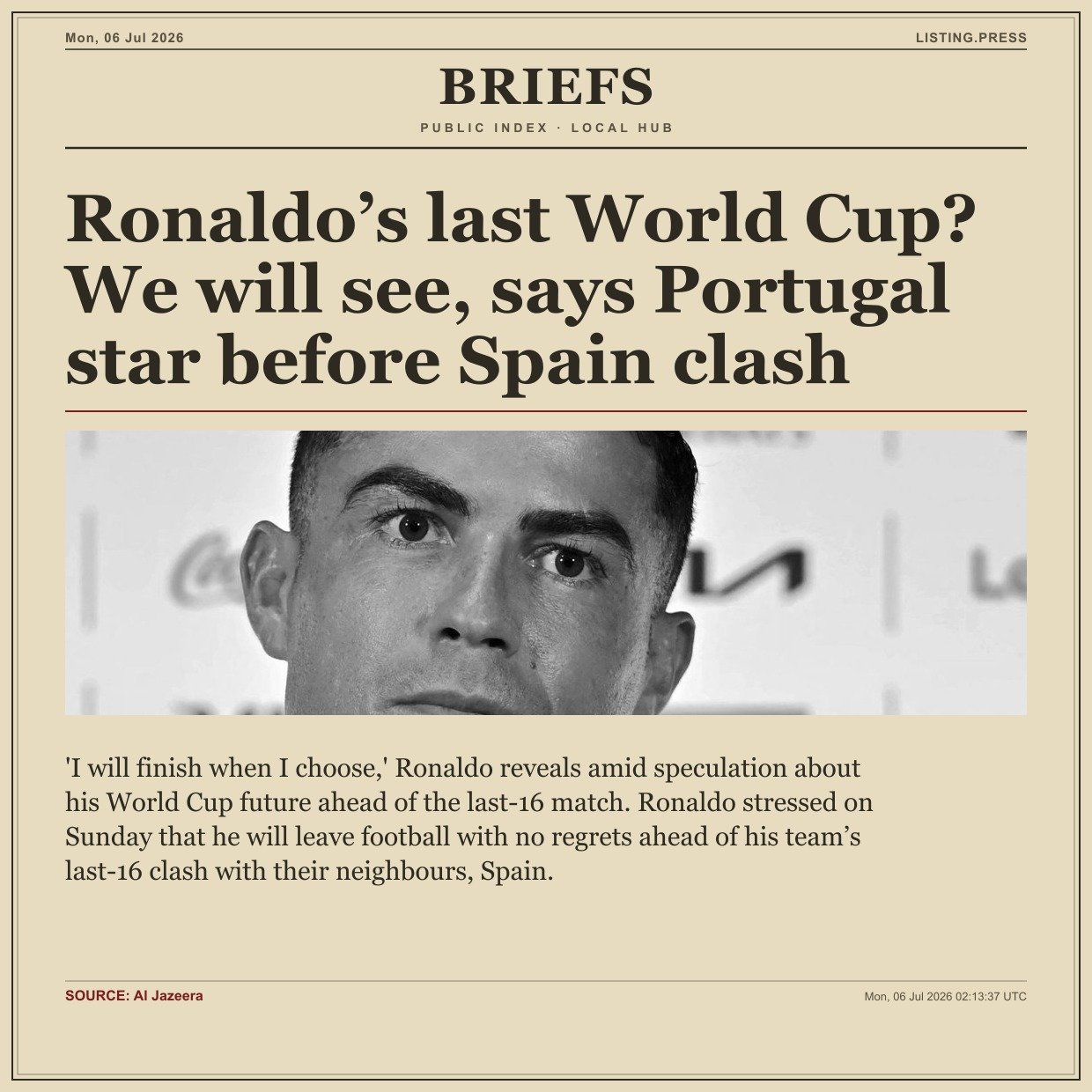 Ronaldo’s last World Cup? We will see, says Portugal star before Spain clash