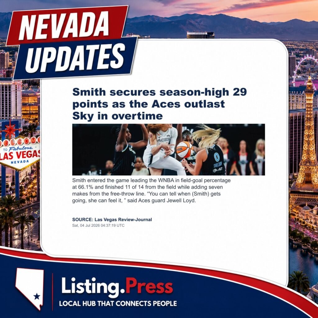 Smith secures season-high 29 points as the Aces outlast Sky in overtime