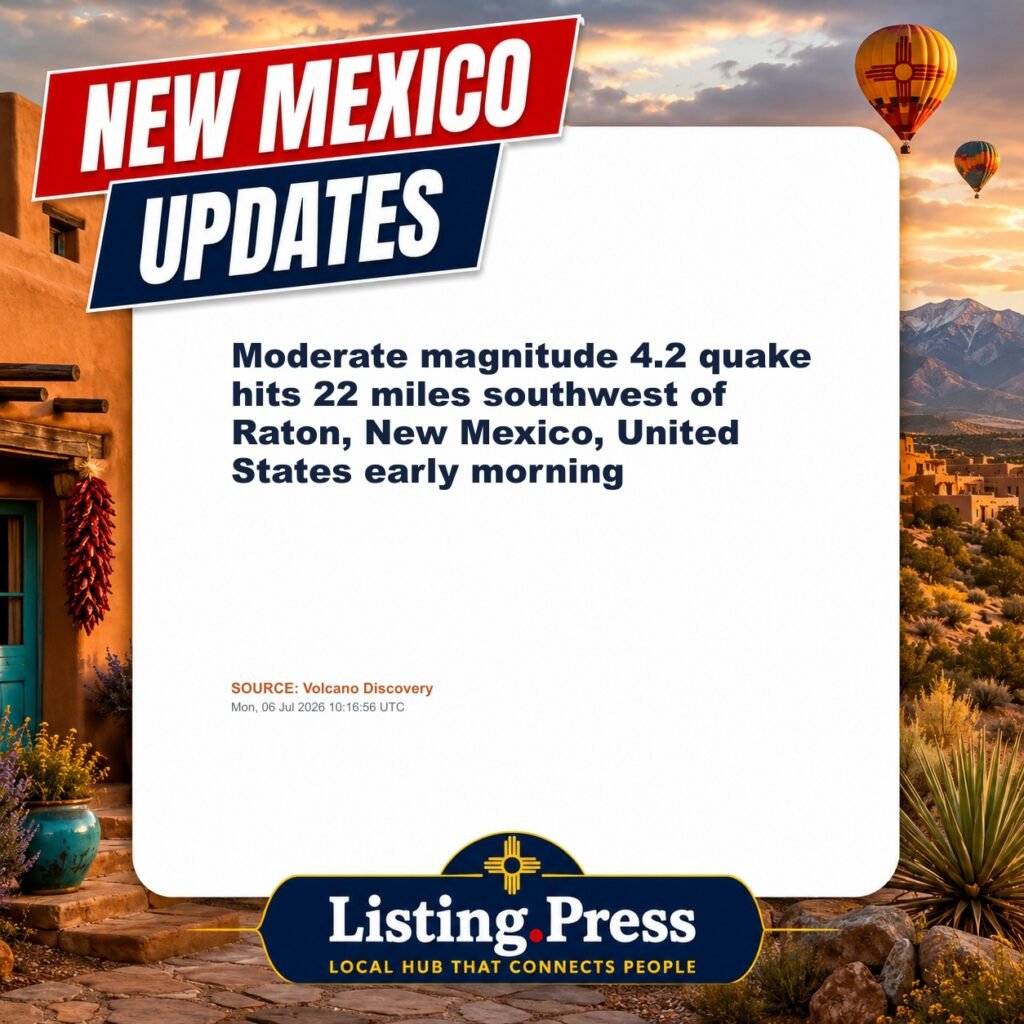 Moderate magnitude 4.2 quake hits 22 miles southwest of Raton, New Mexico, United States early morning
