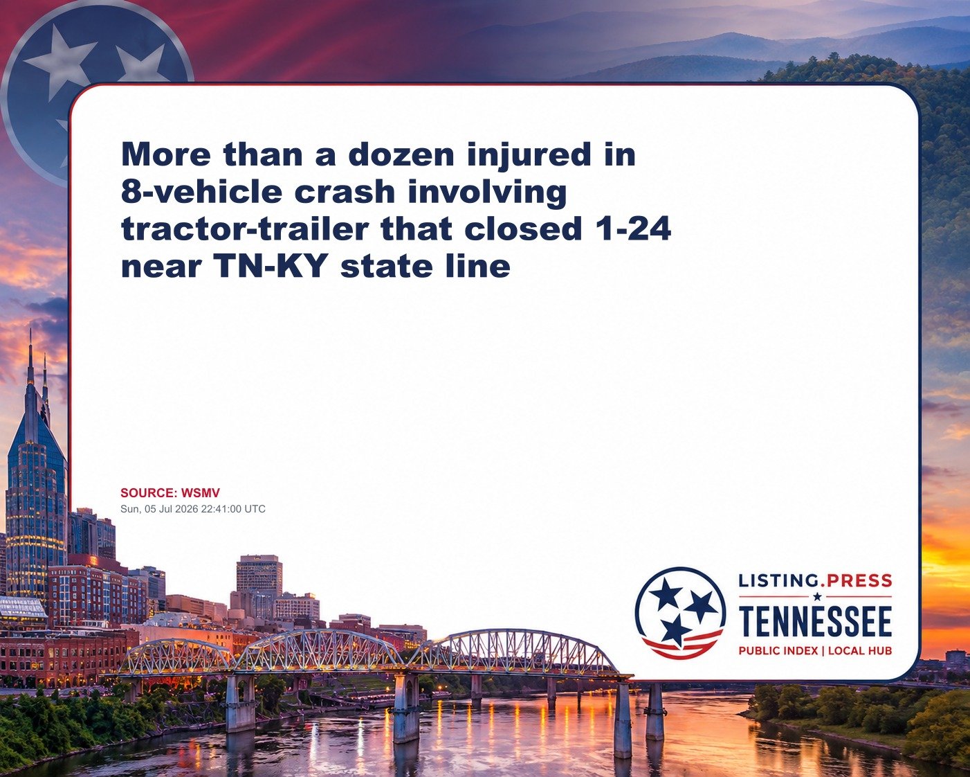More than a dozen injured in 8-vehicle crash involving tractor-trailer that closed 1-24 near TN-KY state line