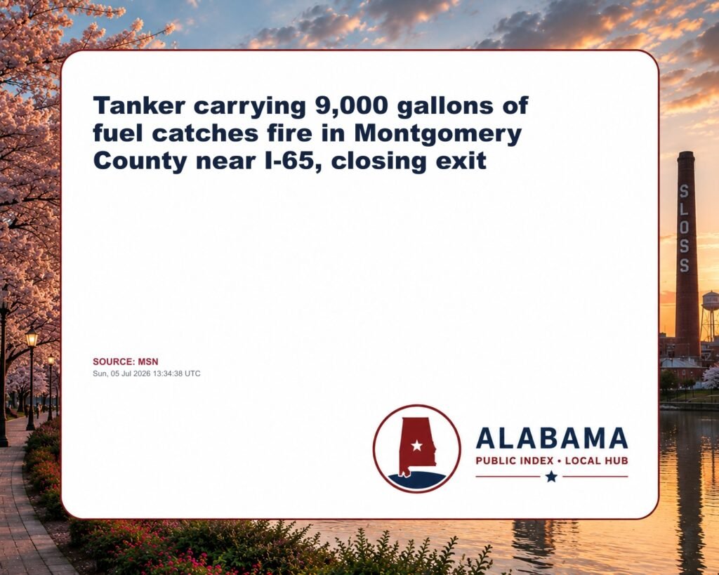 Tanker carrying 9,000 gallons of fuel catches fire in Montgomery County near I-65, closing exit