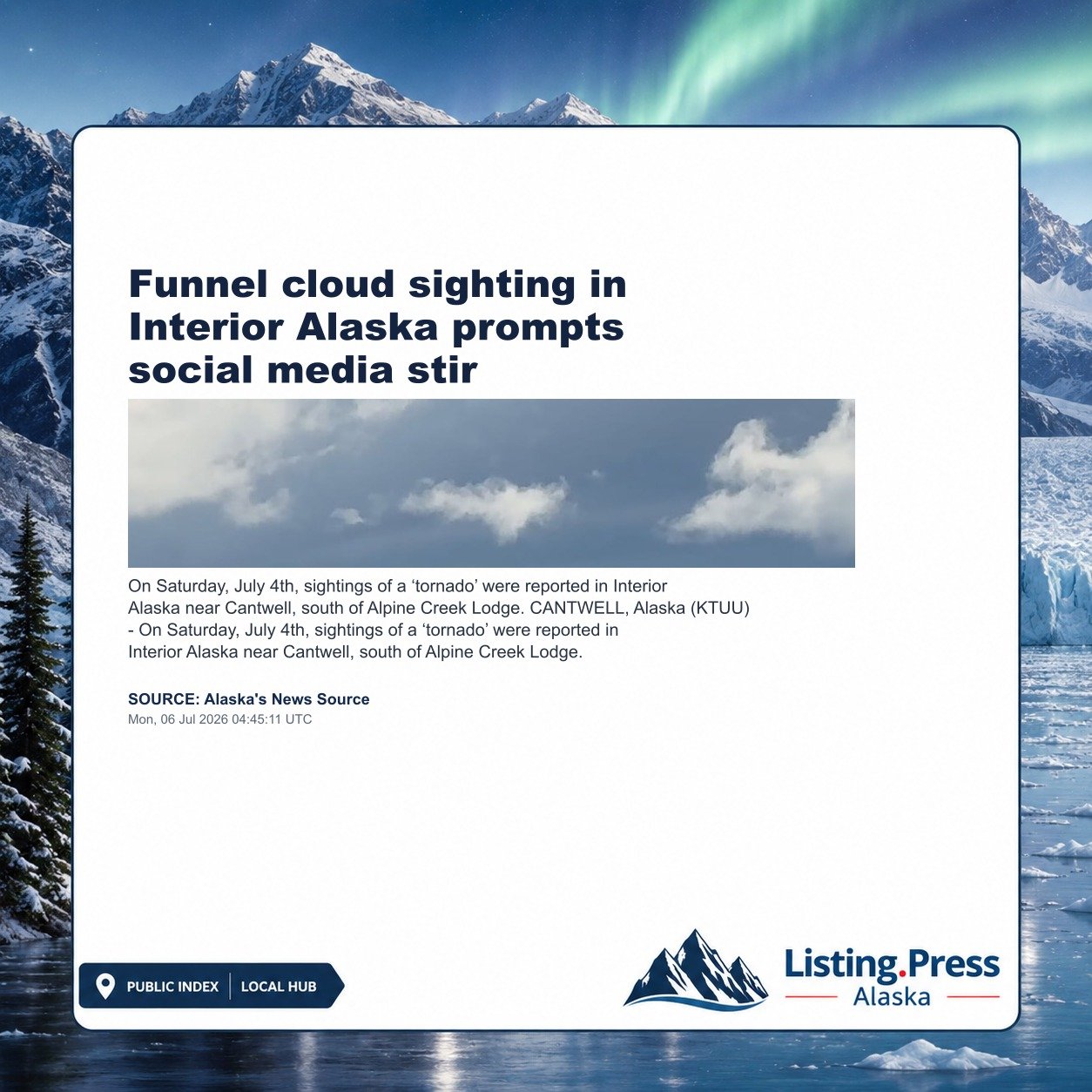Funnel cloud sighting in Interior Alaska prompts social media stir