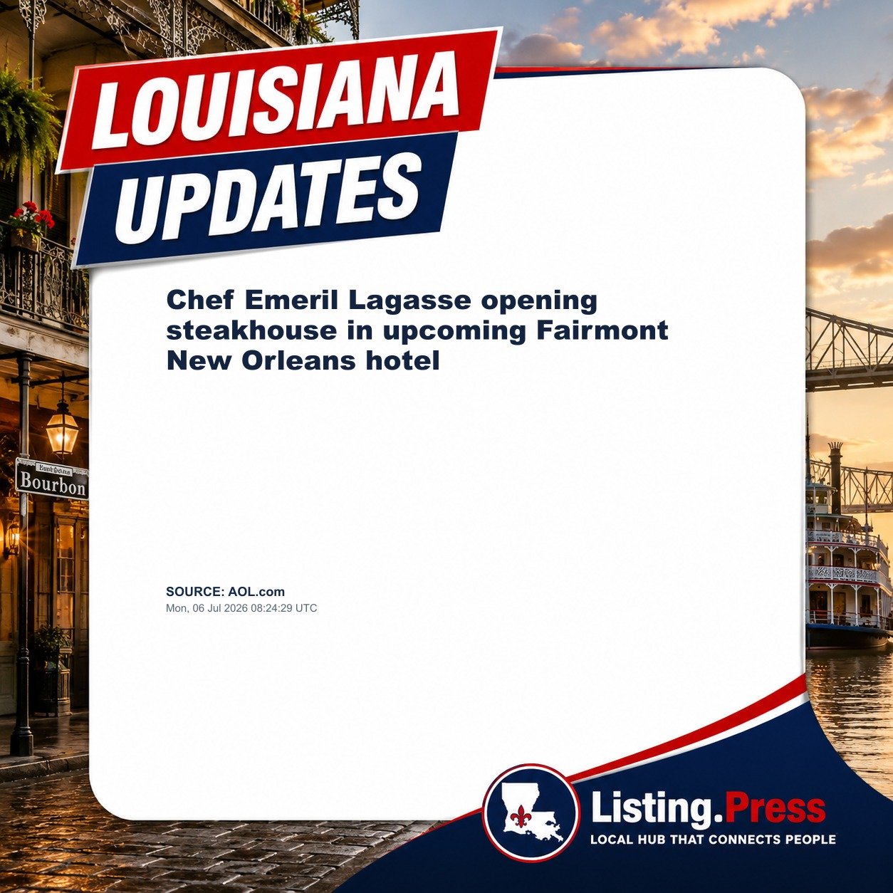 Chef Emeril Lagasse opening steakhouse in upcoming Fairmont New Orleans hotel