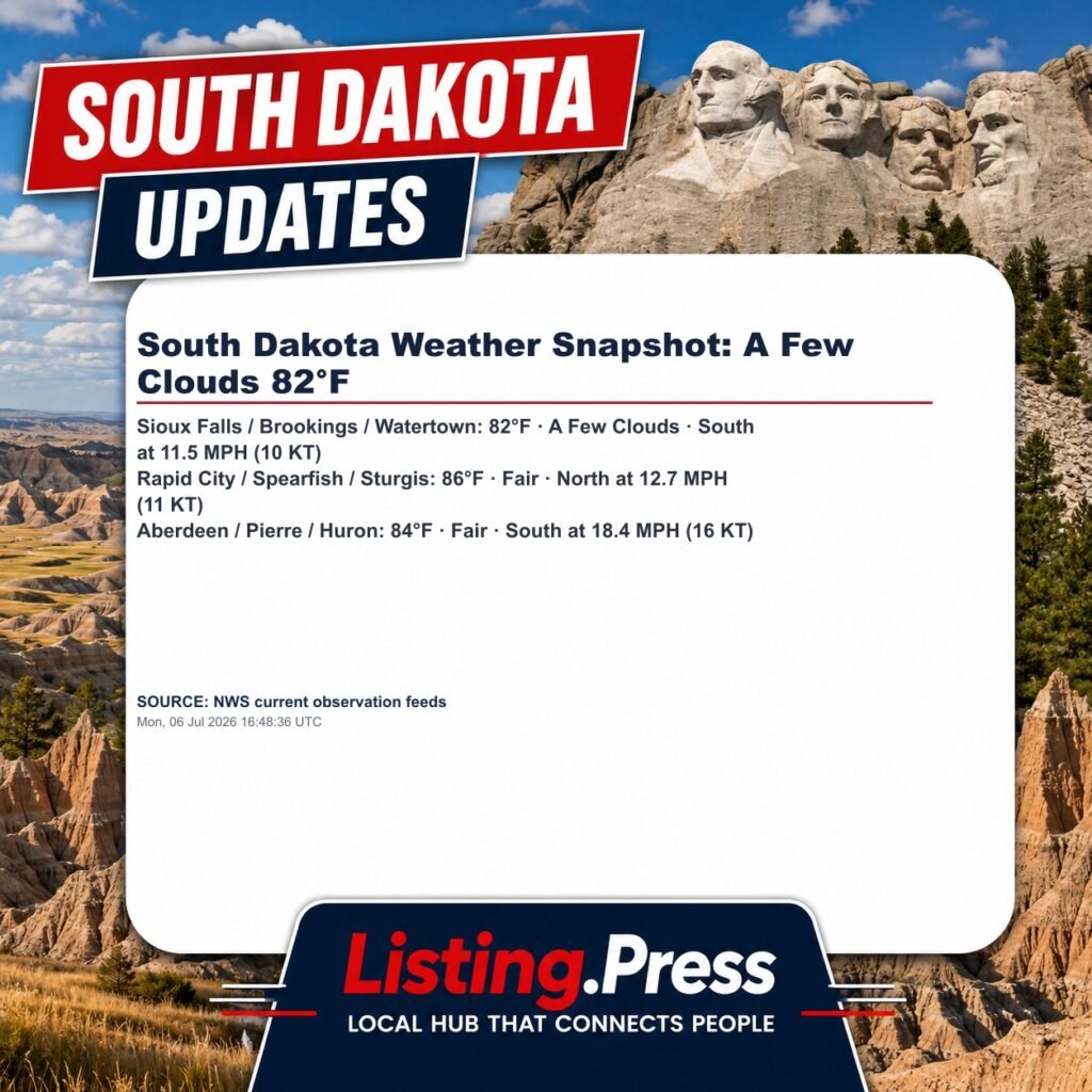 South Dakota Weather Snapshot: A Few Clouds 82°F