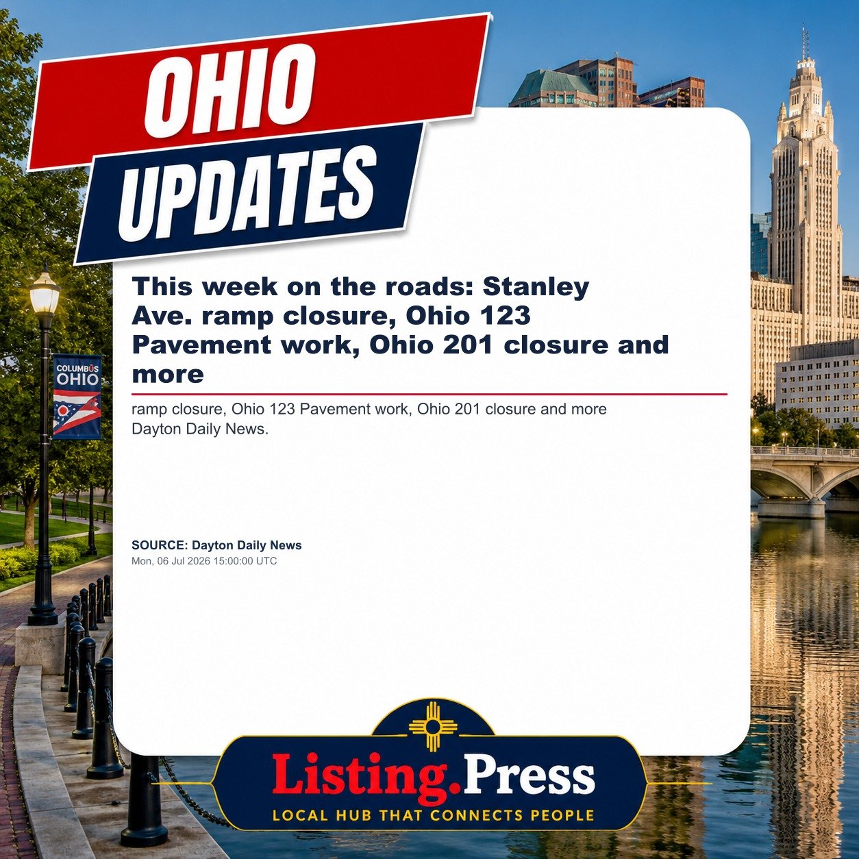 This week on the roads: Stanley Ave. ramp closure, Ohio 123 Pavement work, Ohio 201 closure and more