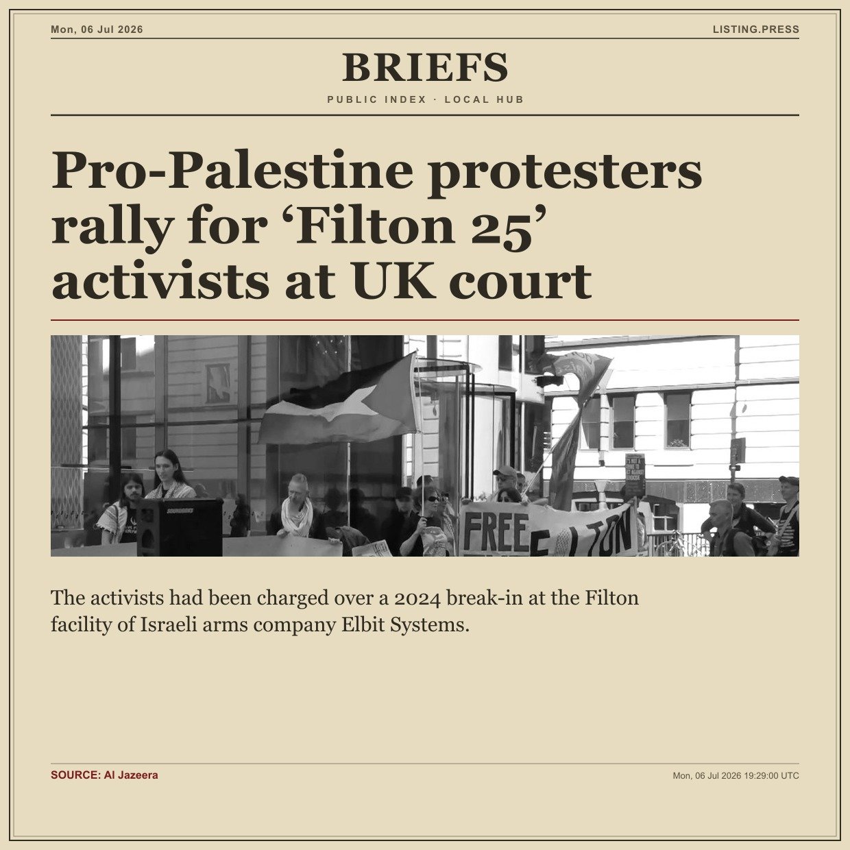 Pro-Palestine protesters rally for ‘Filton 25’ activists at UK court