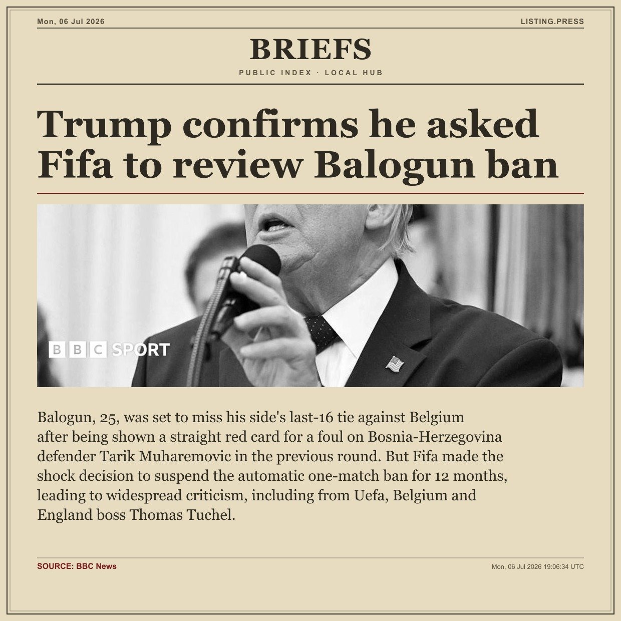 Trump confirms he asked Fifa to review Balogun ban