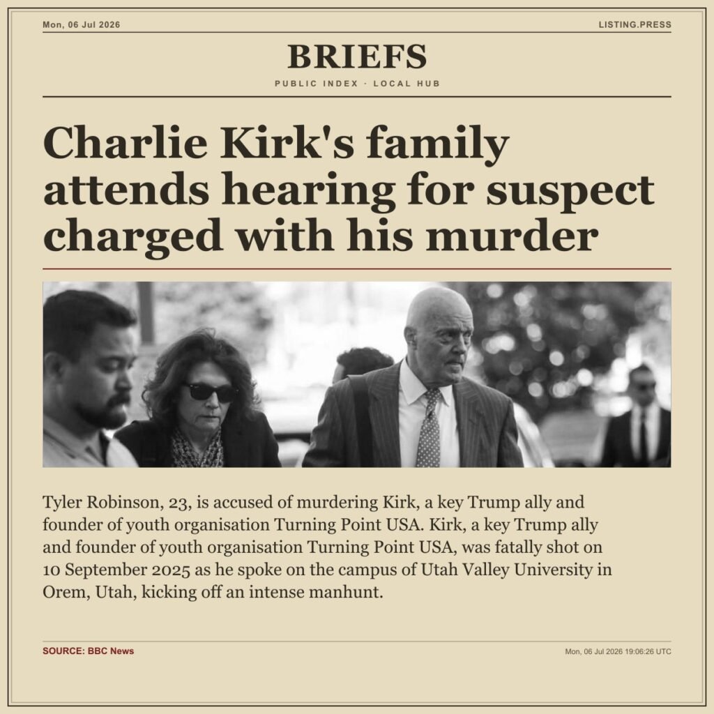 Charlie Kirk’s family attends hearing for suspect charged with his murder