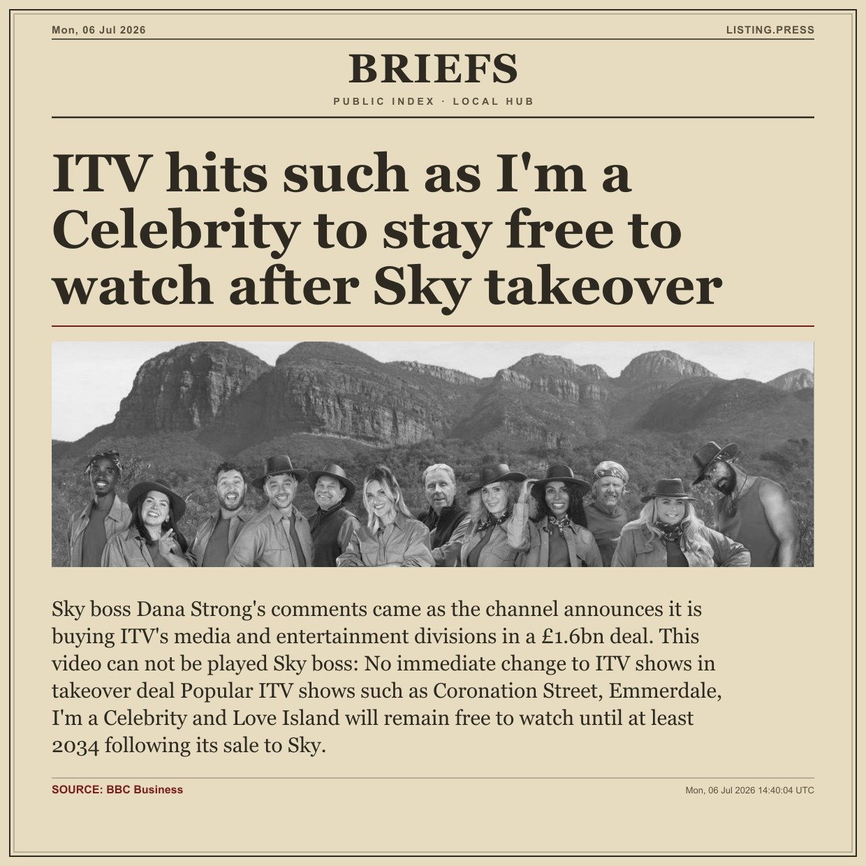 ITV hits such as I'm a Celebrity to stay free to watch after Sky takeover