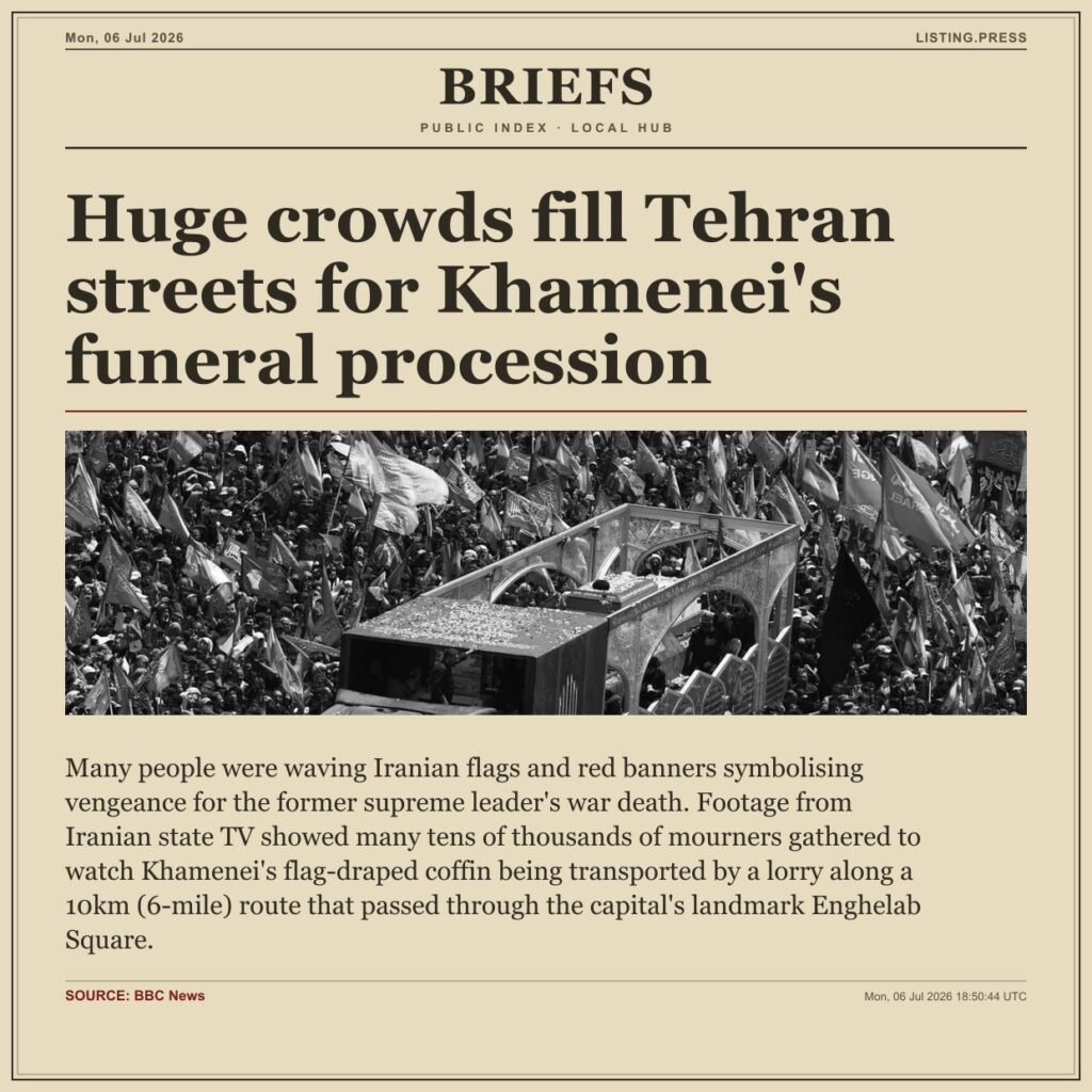 Huge crowds fill Tehran streets for Khamenei’s funeral procession