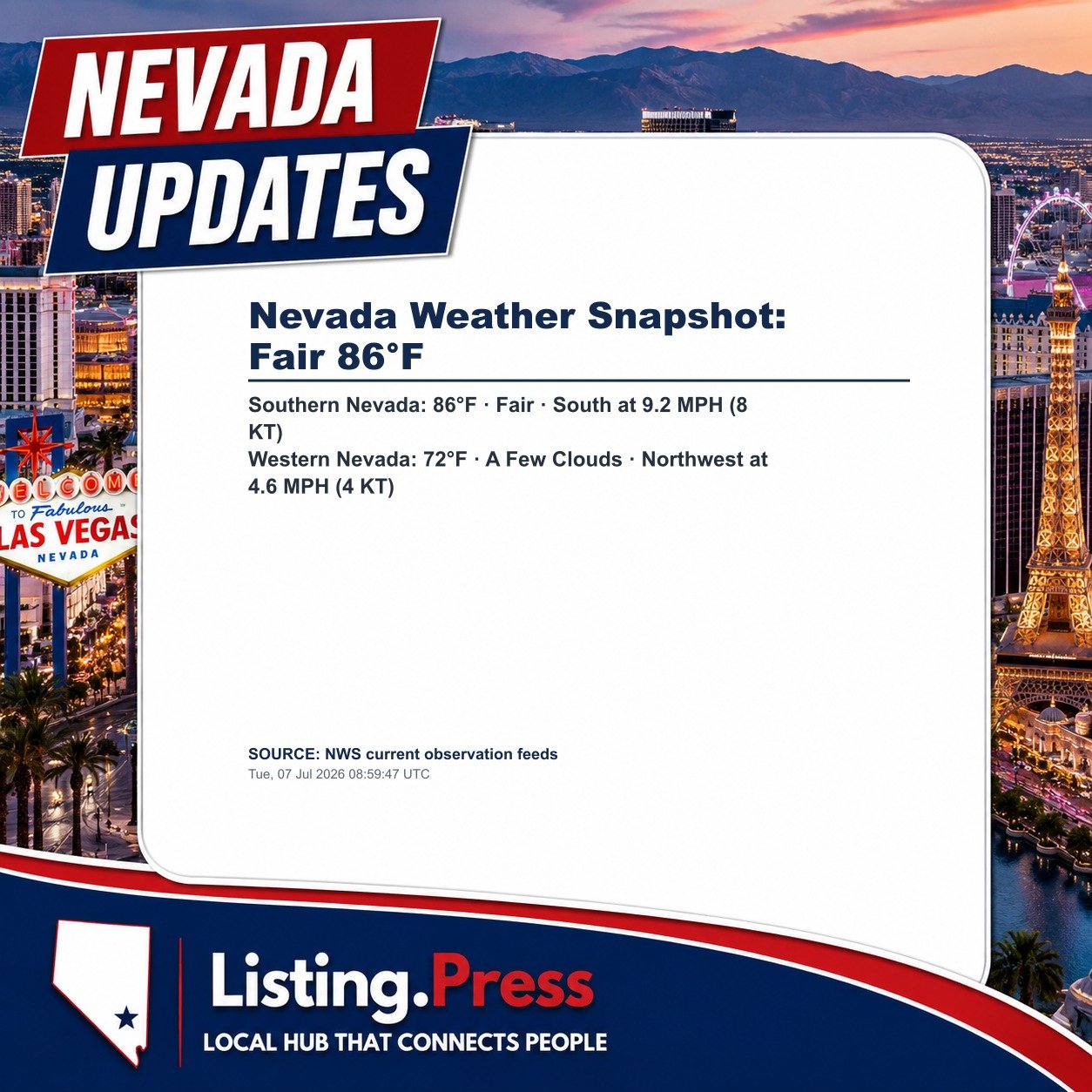 Nevada Weather Snapshot: Fair 86°F