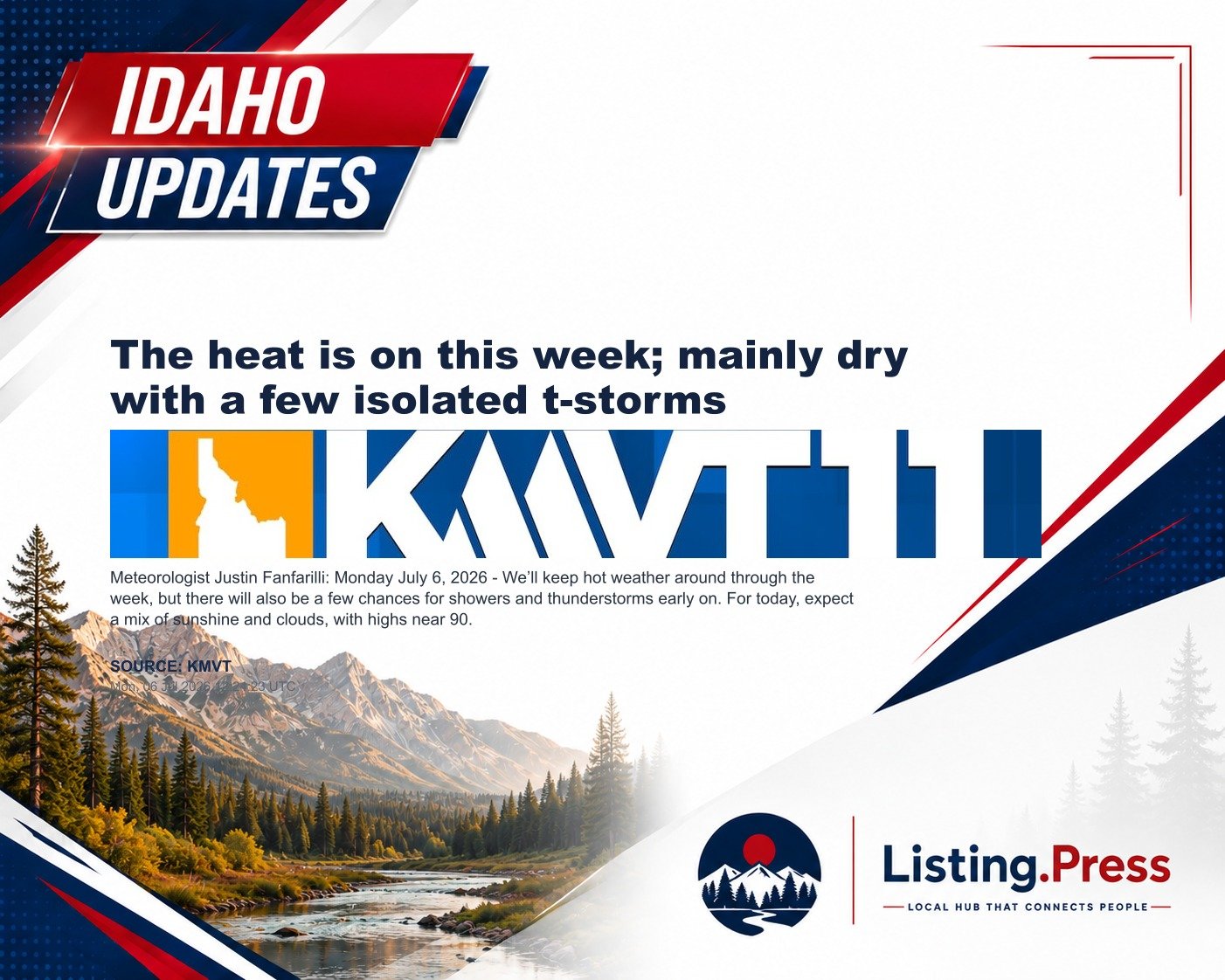 The heat is on this week; mainly dry with a few isolated t-storms