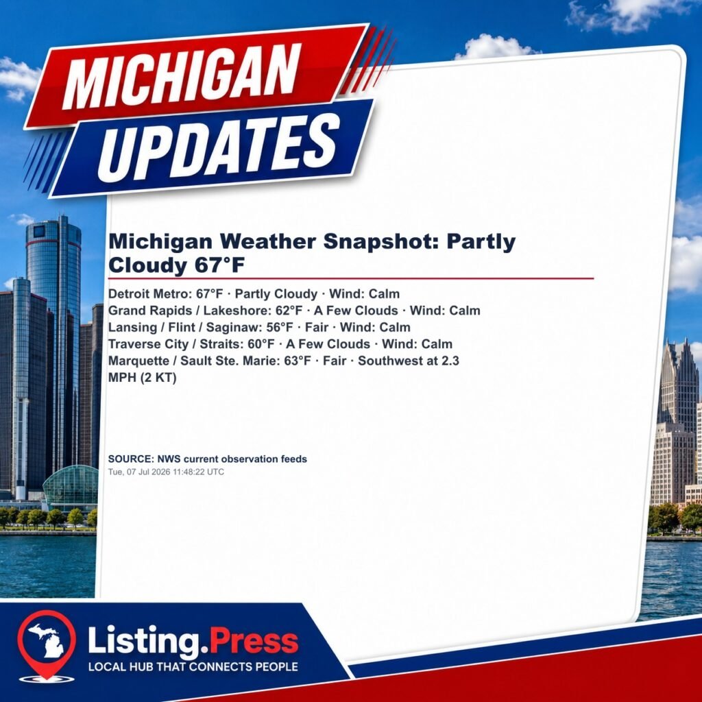 Michigan Weather Snapshot: Partly Cloudy 67°F