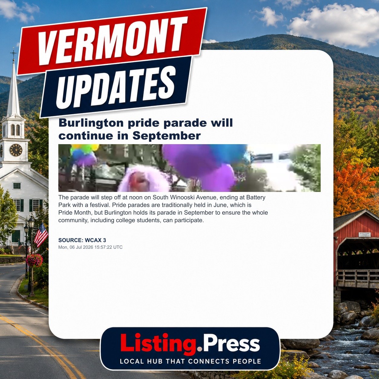 Burlington pride parade will continue in September