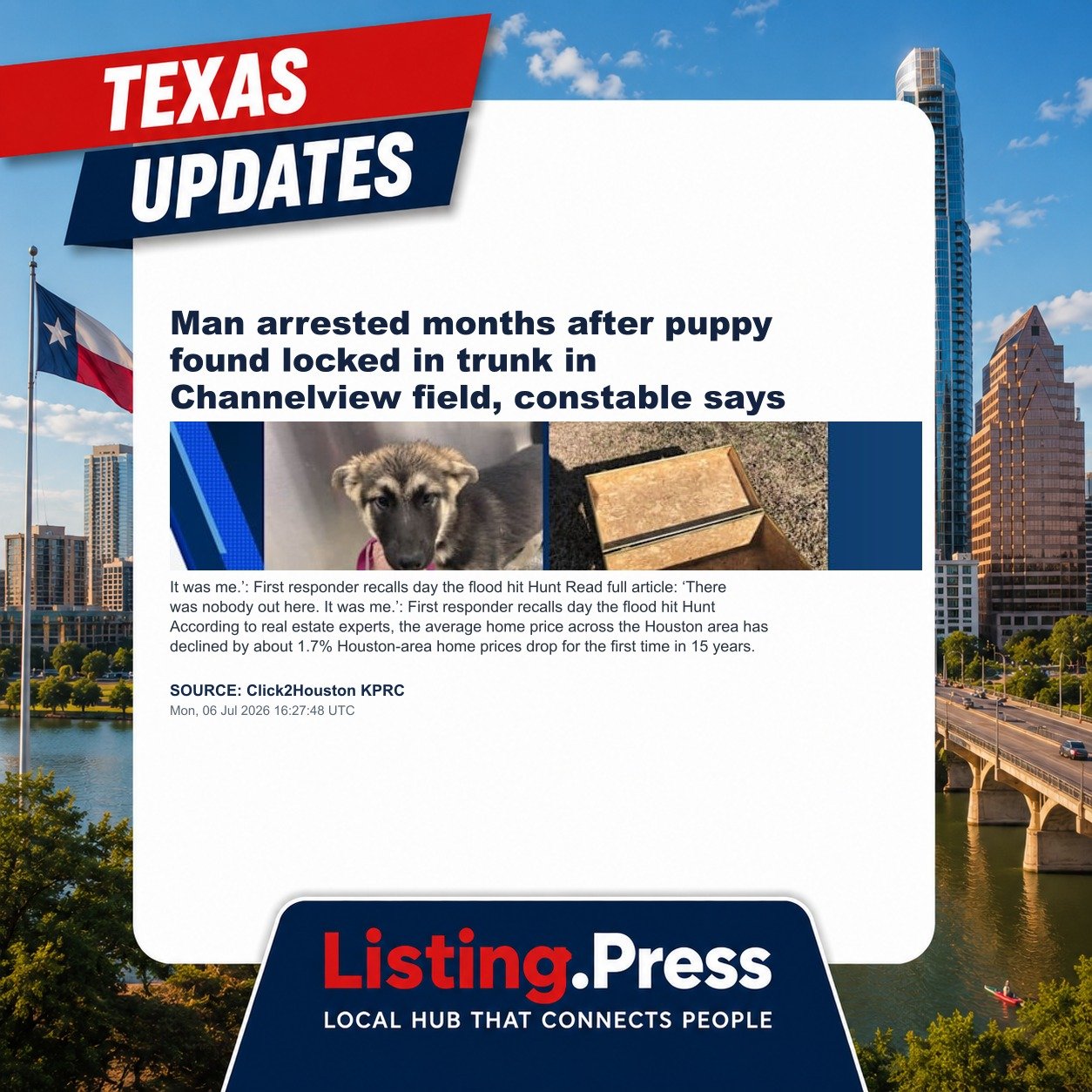 Man arrested months after puppy found locked in trunk in Channelview field, constable says