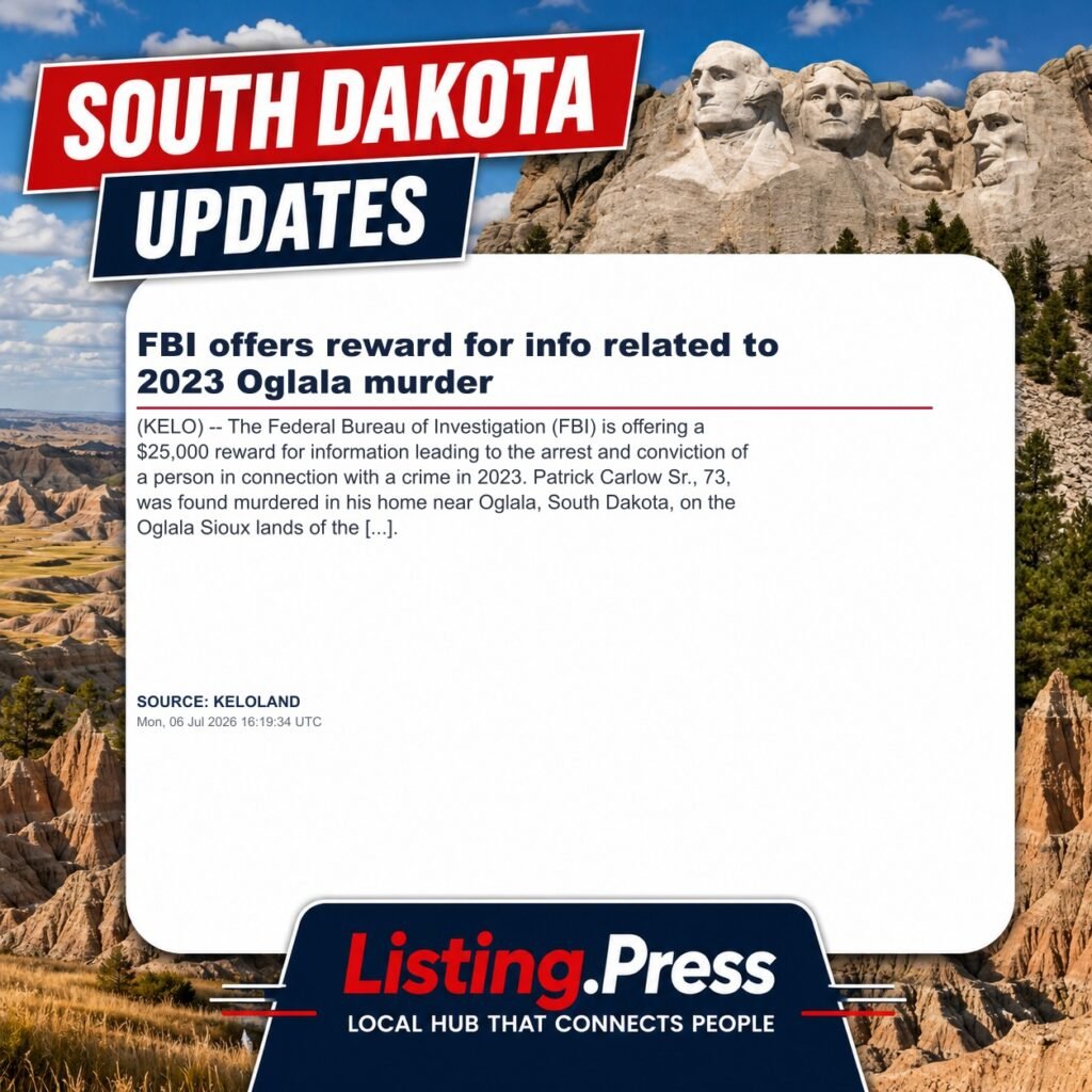 FBI offers reward for info related to 2023 Oglala murder