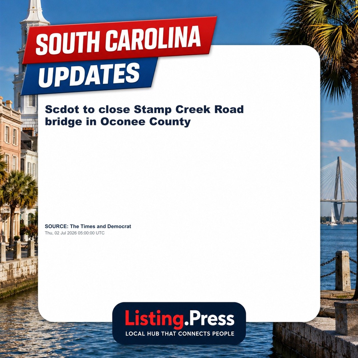 Scdot to close Stamp Creek Road bridge in Oconee County