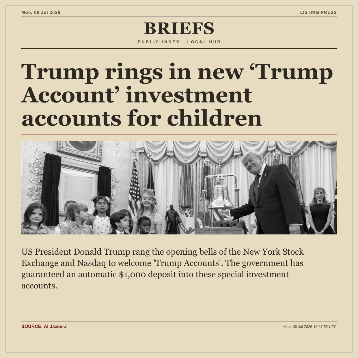Trump rings in new ‘Trump Account’ investment accounts for children