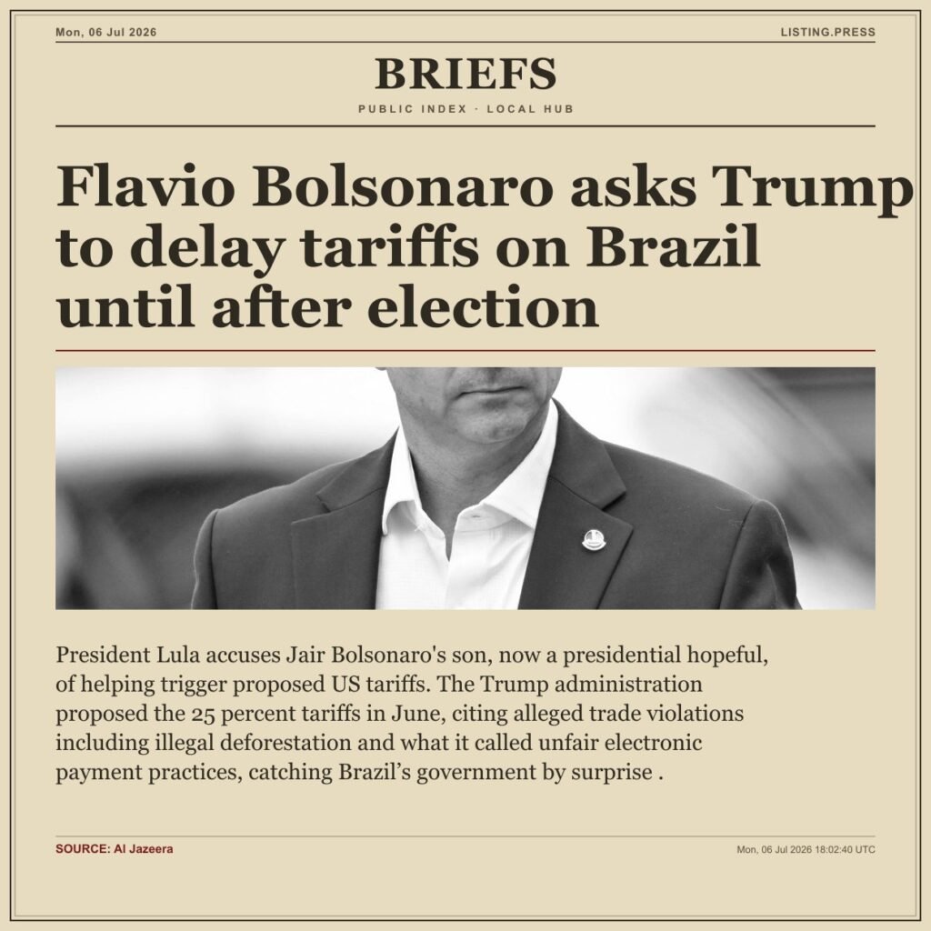 Flavio Bolsonaro asks Trump to delay tariffs on Brazil until after election