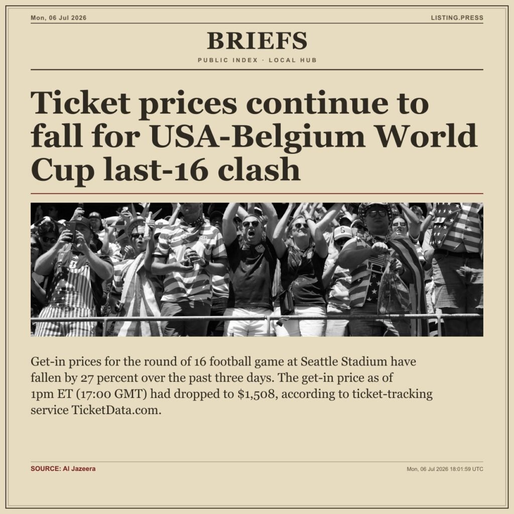Ticket prices continue to fall for USA-Belgium World Cup last-16 clash