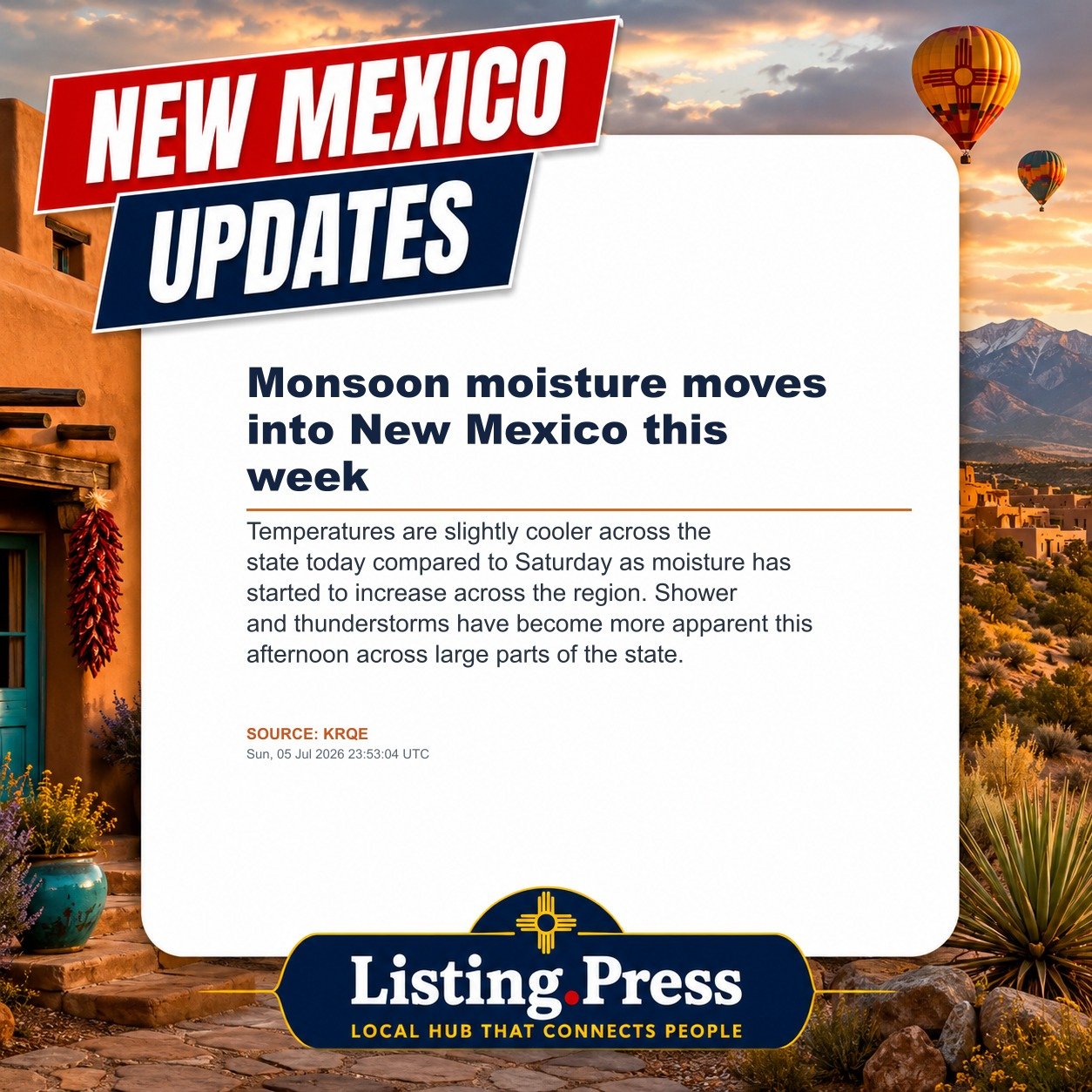 Monsoon moisture moves into New Mexico this week