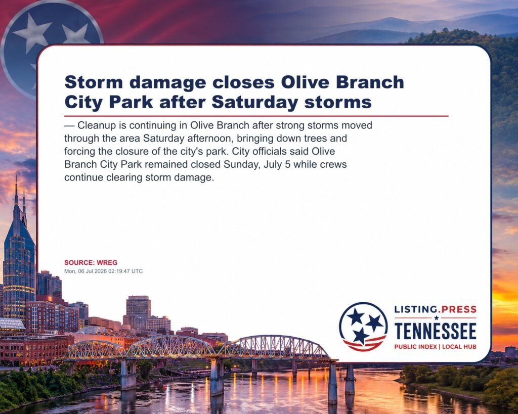 Storm damage closes Olive Branch City Park after Saturday storms
