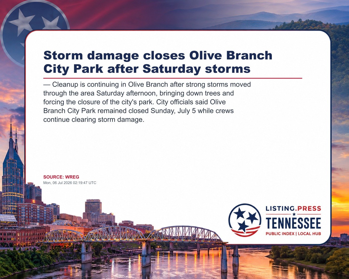 Storm damage closes Olive Branch City Park after Saturday storms