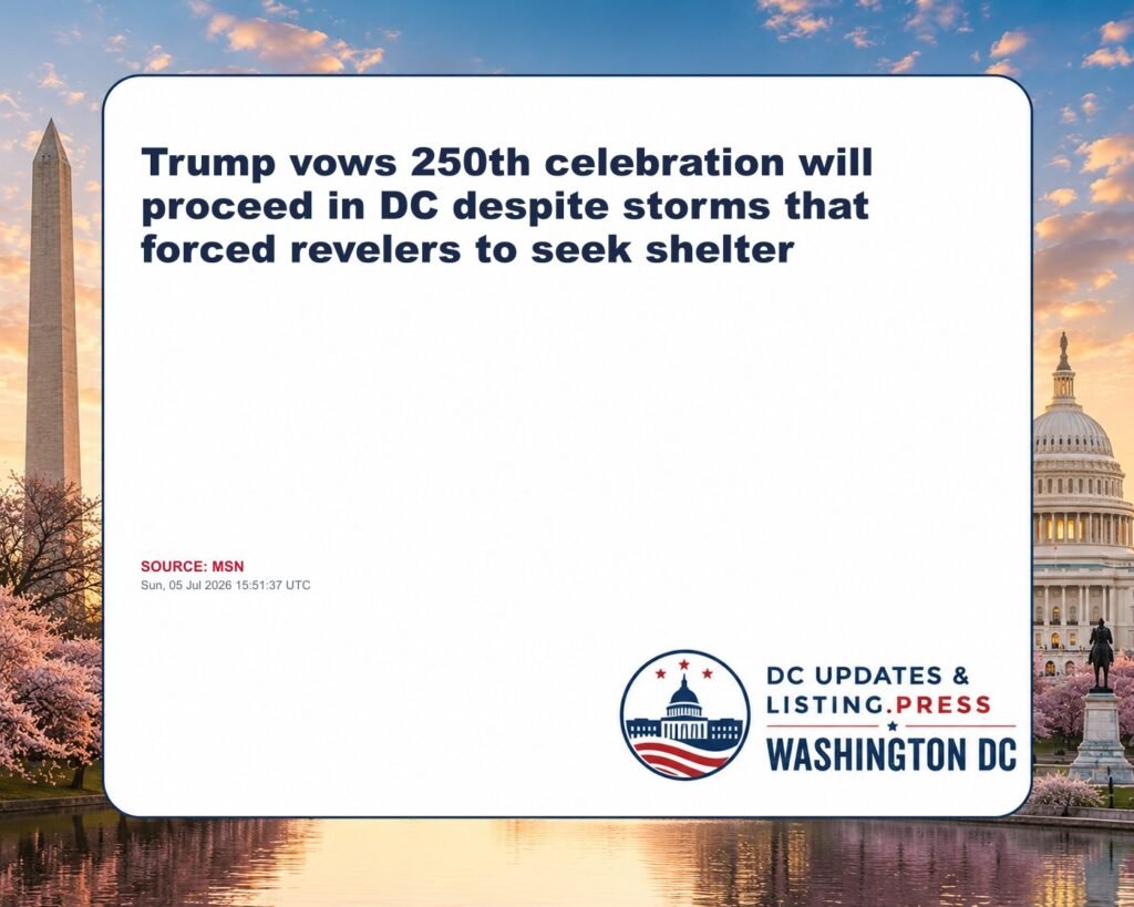 Trump vows 250th celebration will proceed in DC despite storms that forced revelers to seek shelter