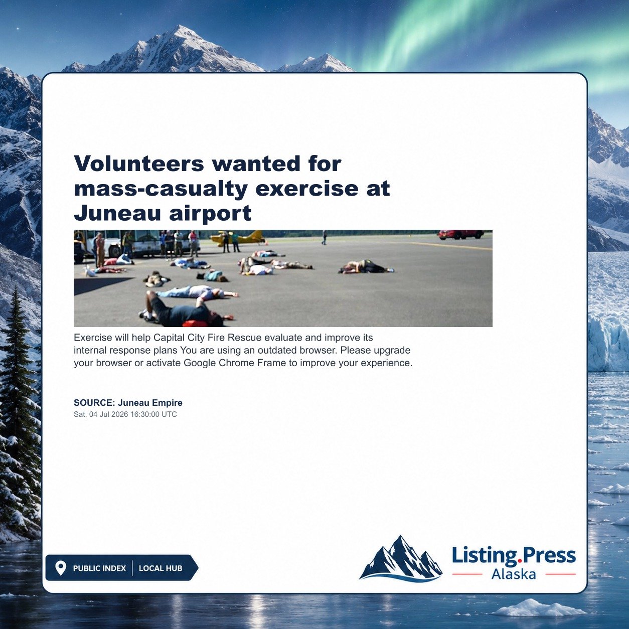 Volunteers wanted for mass-casualty exercise at Juneau airport