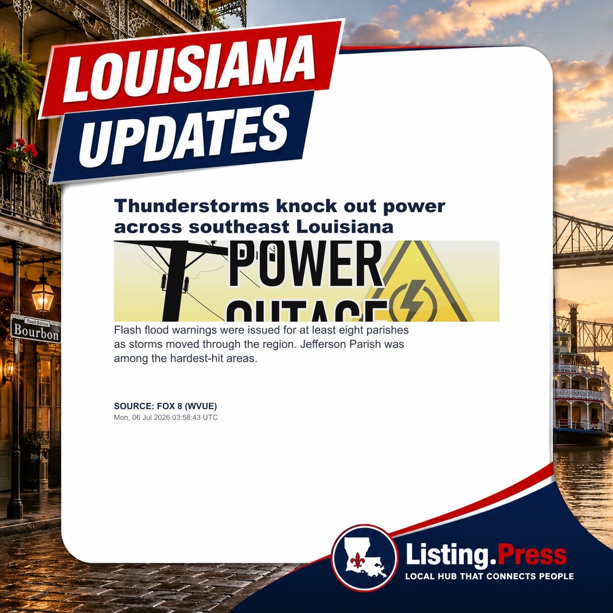 Thunderstorms knock out power across southeast Louisiana