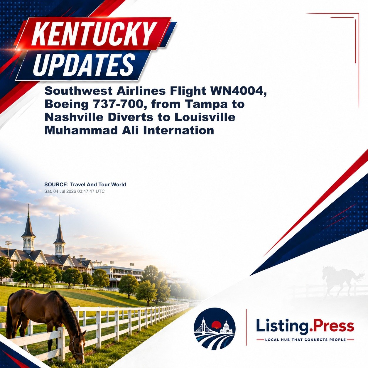 Southwest Airlines Flight WN4004, Boeing 737-700, from Tampa to Nashville Diverts to Louisville Muhammad Ali Internation