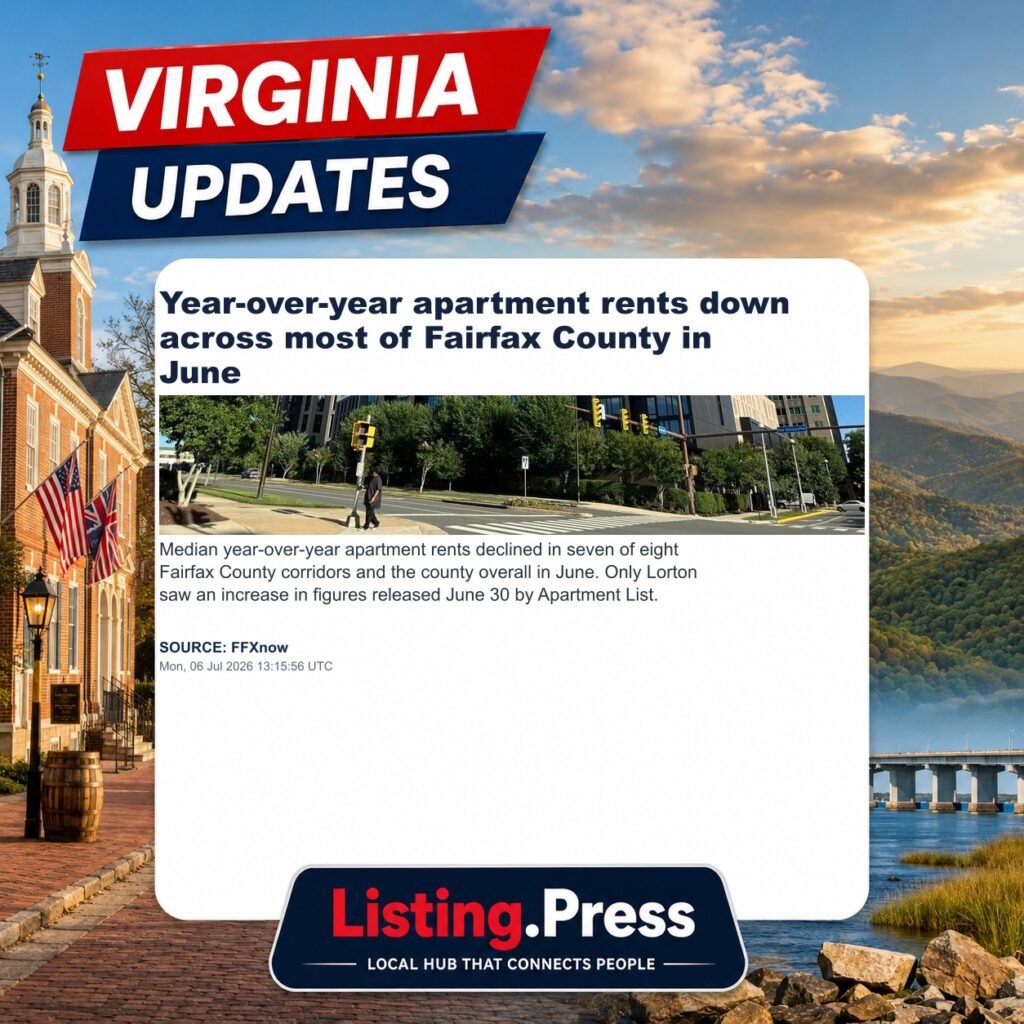 Year-over-year apartment rents down across most of Fairfax County in June