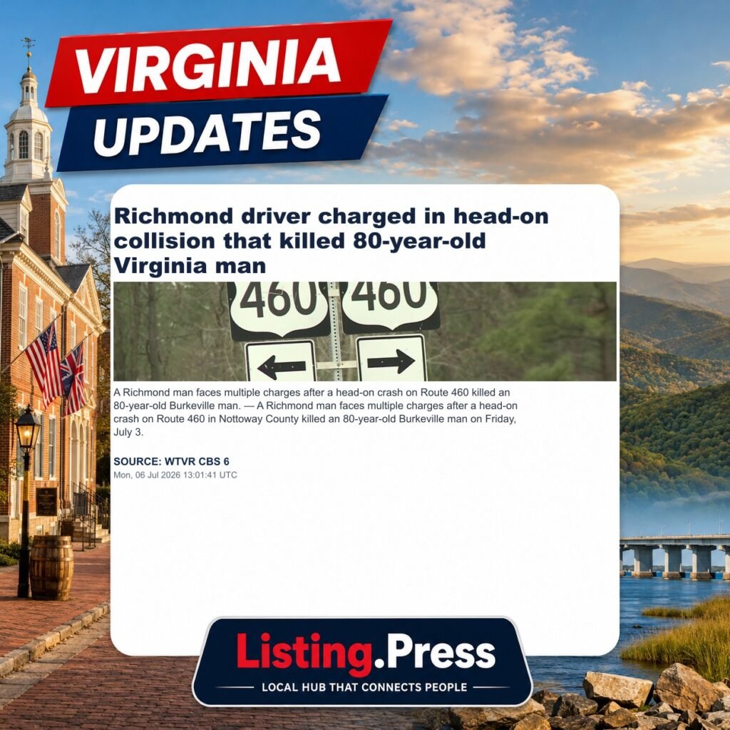 Richmond driver charged in head-on collision that killed 80-year-old Virginia man