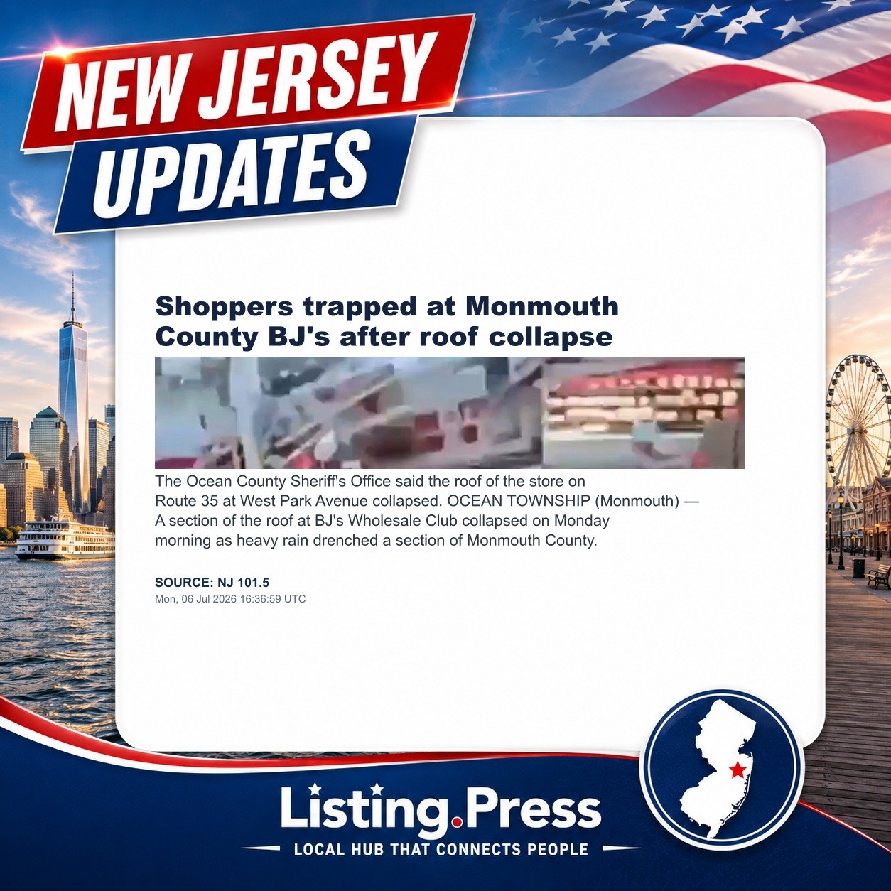 Shoppers trapped at Monmouth County BJ's after roof collapse