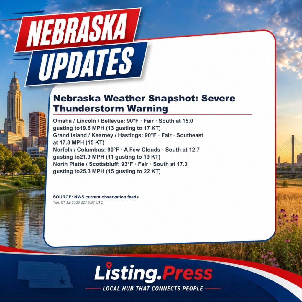 Nebraska Weather Snapshot: Severe Thunderstorm Warning
