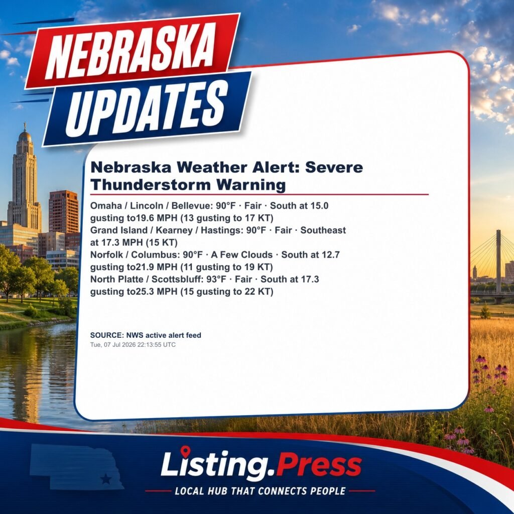 Nebraska Weather Alert: Severe Thunderstorm Warning