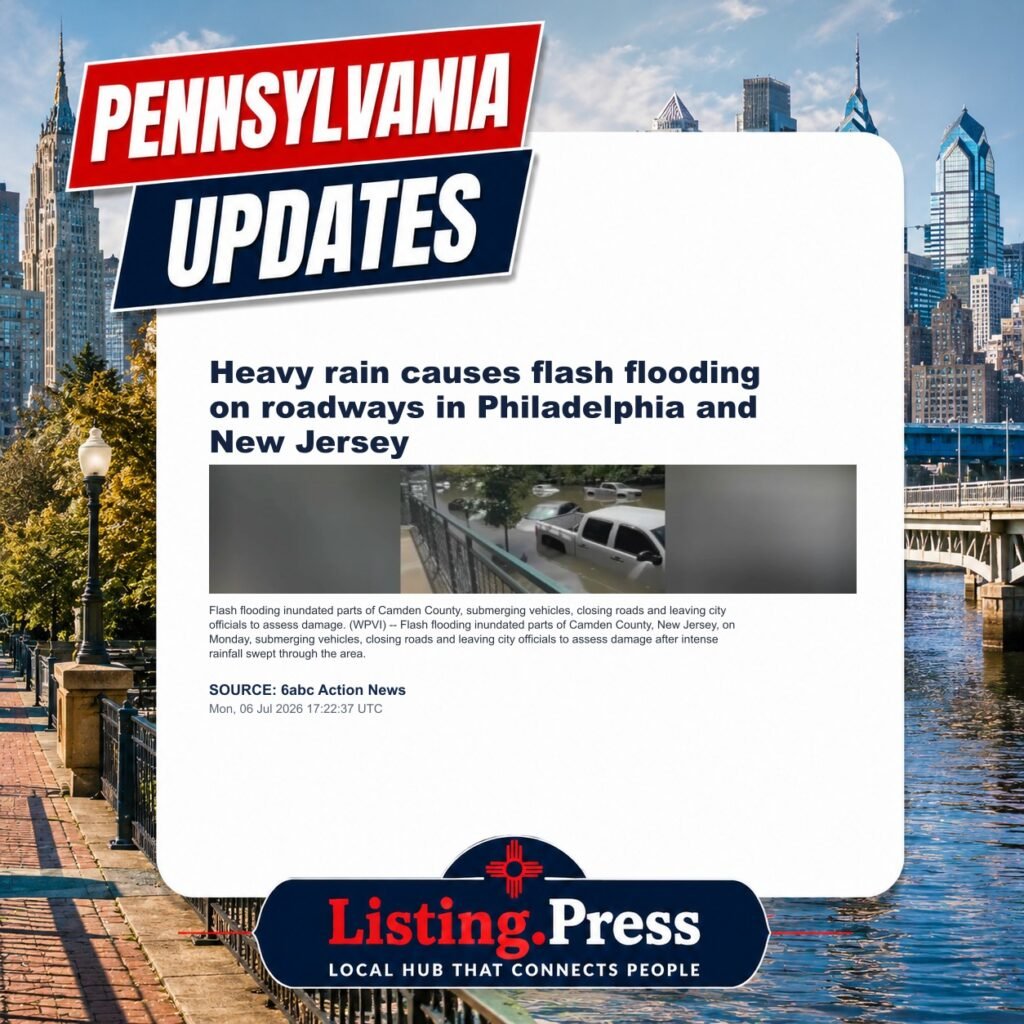Heavy rain causes flash flooding on roadways in Philadelphia and New Jersey