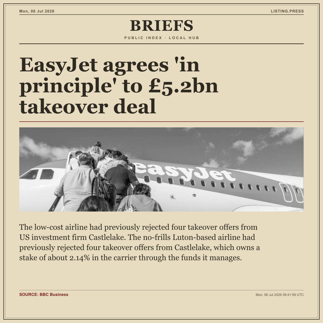 EasyJet agrees 'in principle' to £5.2bn takeover deal
