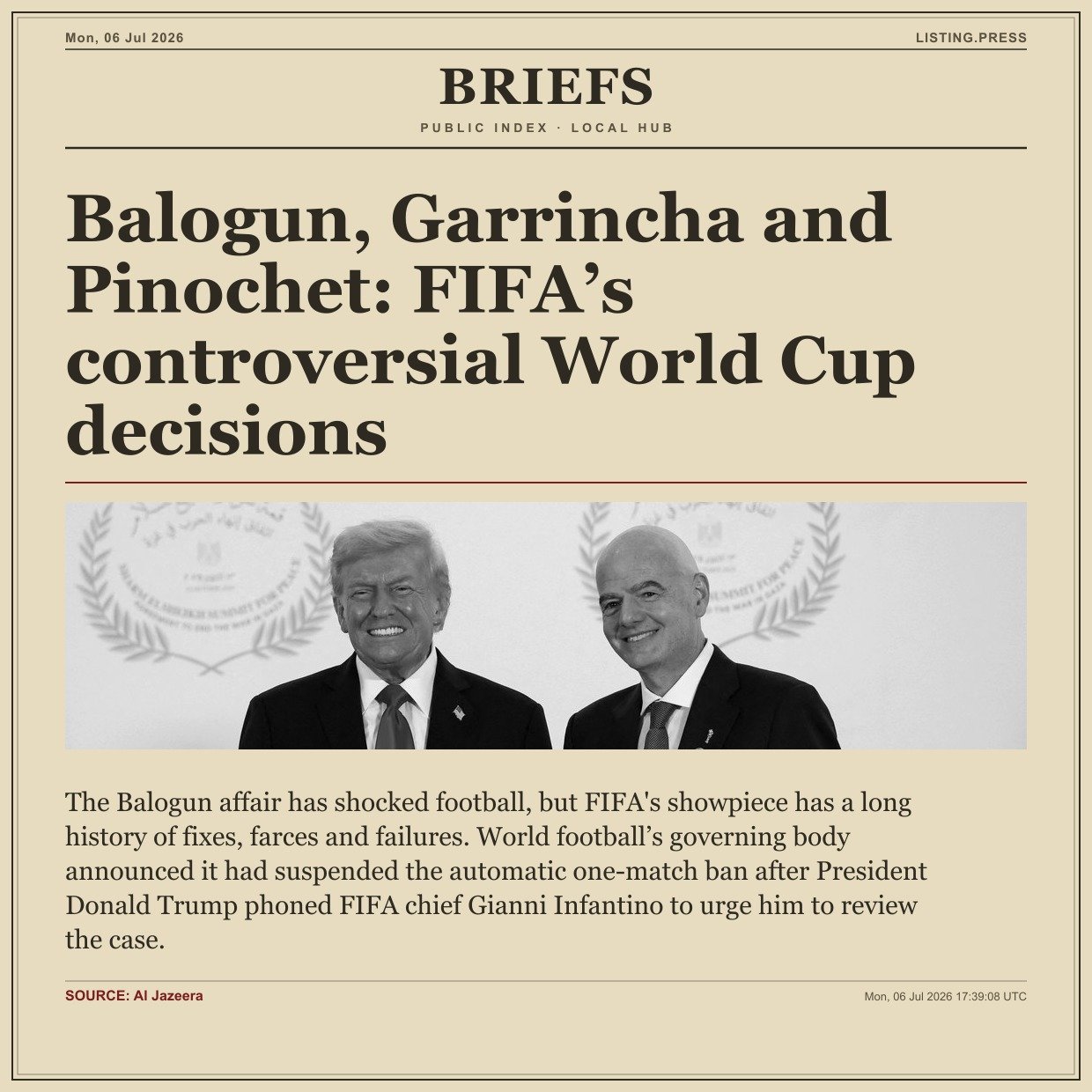 Balogun, Garrincha and Pinochet: FIFA’s controversial World Cup decisions