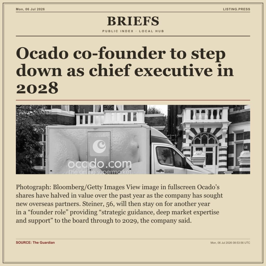 Ocado co-founder to step down as chief executive in 2028