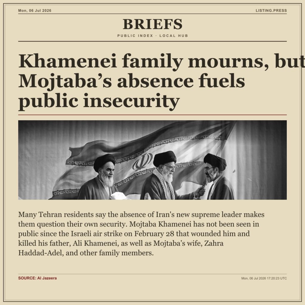 Khamenei family mourns, but Mojtaba’s absence fuels public insecurity