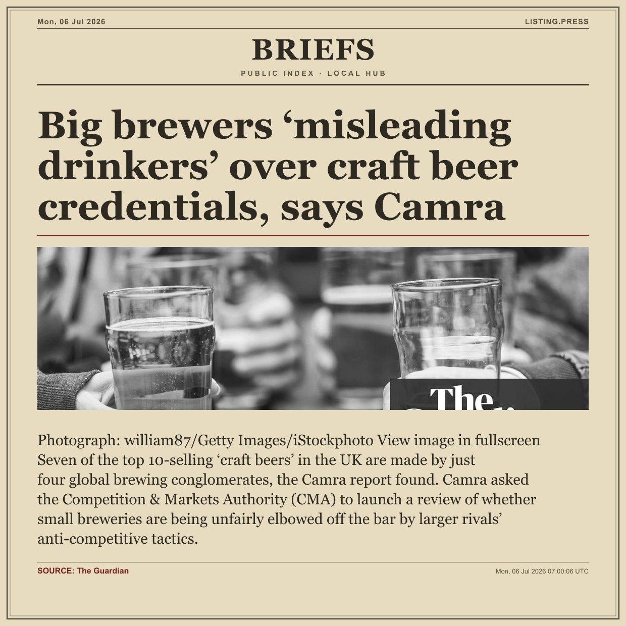 Big brewers ‘misleading drinkers’ over craft beer credentials, says Camra
