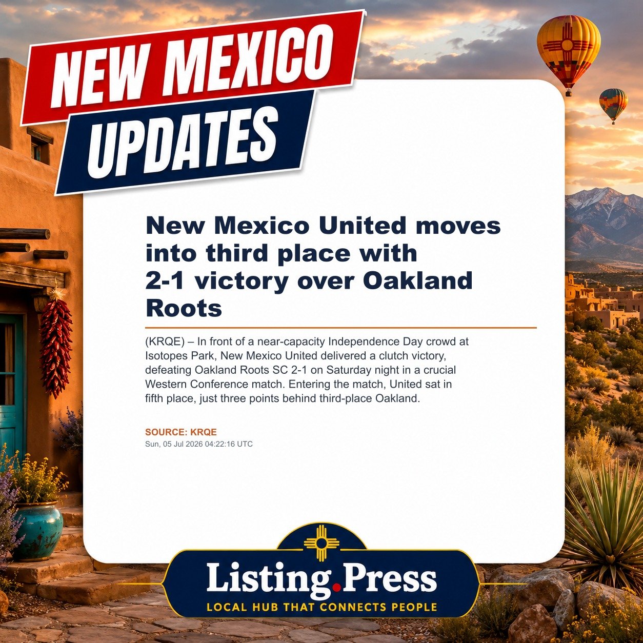 New Mexico United moves into third place with 2-1 victory over Oakland Roots