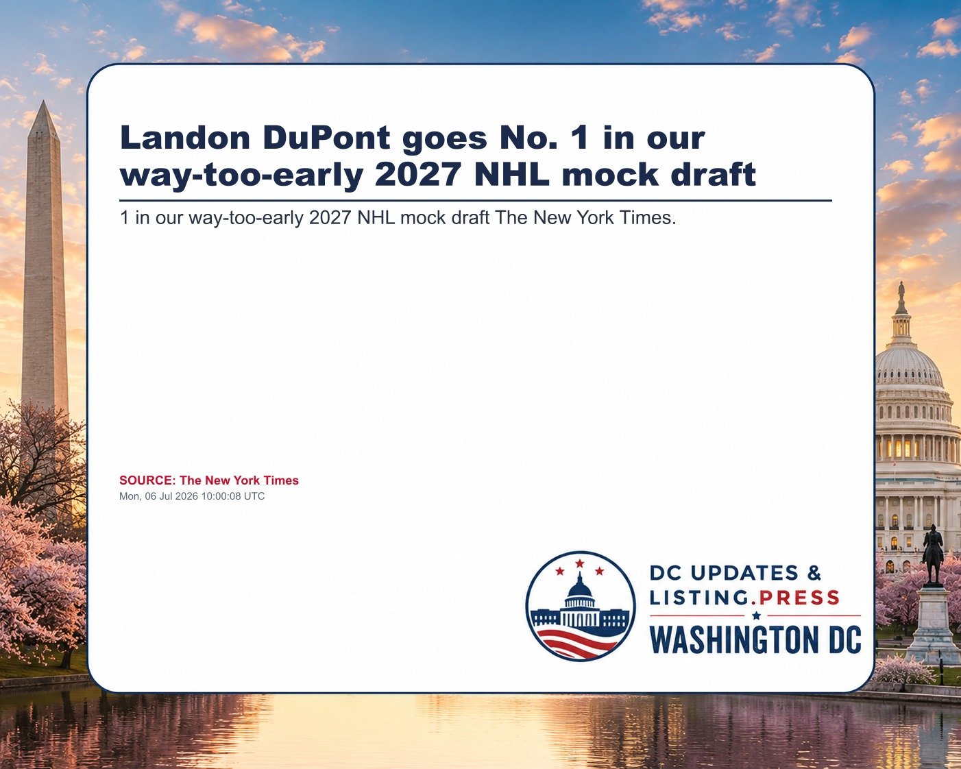 Landon DuPont goes No. 1 in our way-too-early 2027 NHL mock draft