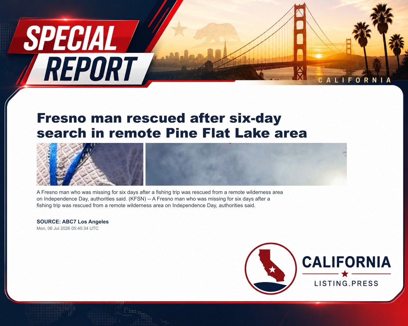 Fresno man rescued after six-day search in remote Pine Flat Lake area