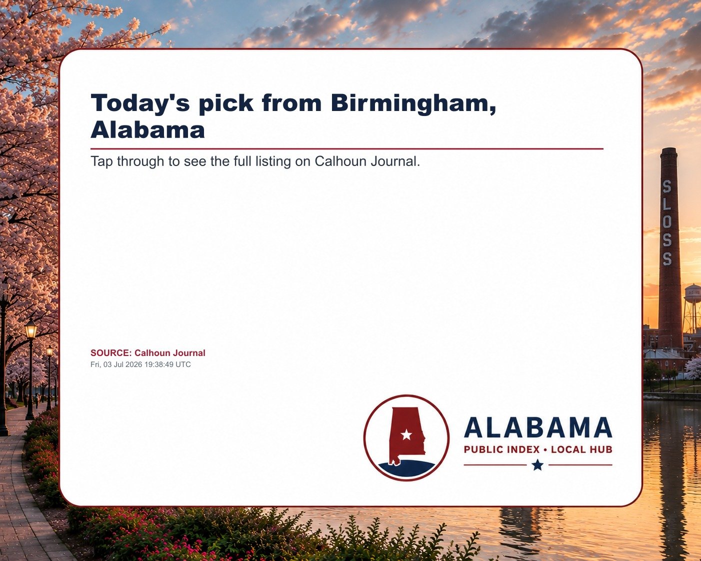 Today's pick from Birmingham, Alabama